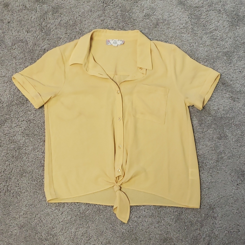 🌈Sunny Yellow Tie Front Top